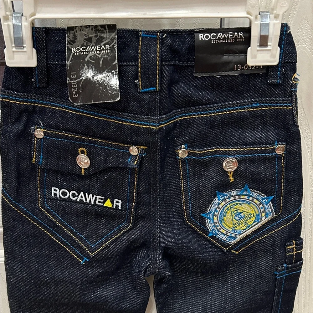 Rocawear Dark Denim Jeans with Yellow and Blue Stitching - Picture 12 of 12